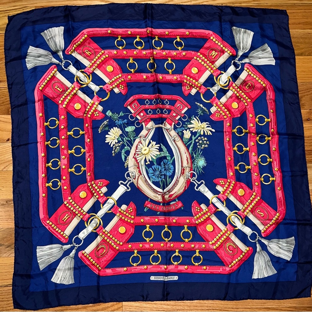 Hermès Blue and Red Silk Scarf